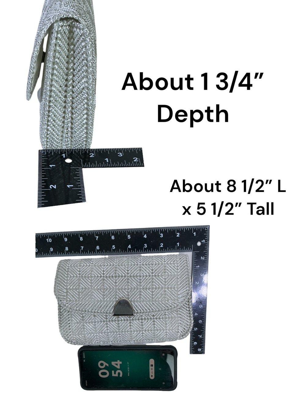 Silver Sparkly Evening Bag Clutch Reflective Metallic Flap Closure Vintage 90’s - Picture 4 of 13